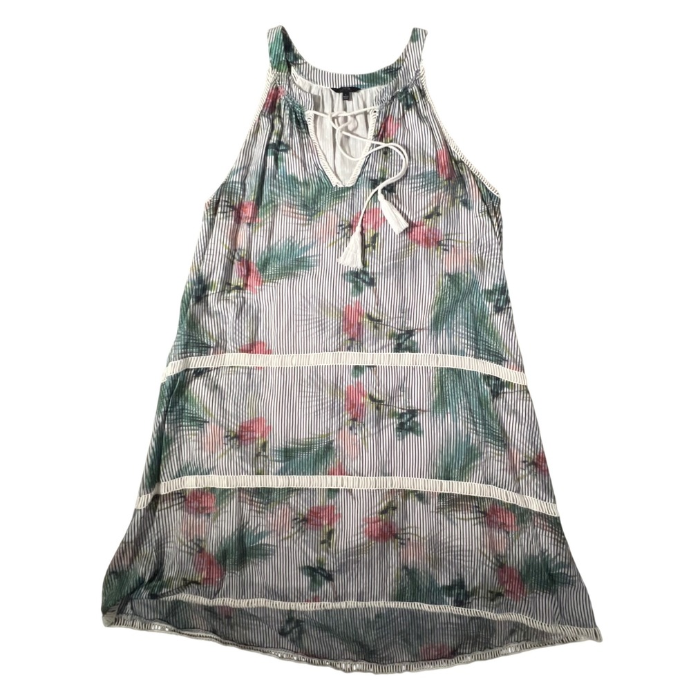 Joe's Collection Dress‎ Womens Large Palm Floral Striped Tassel Boho D17EAD4378